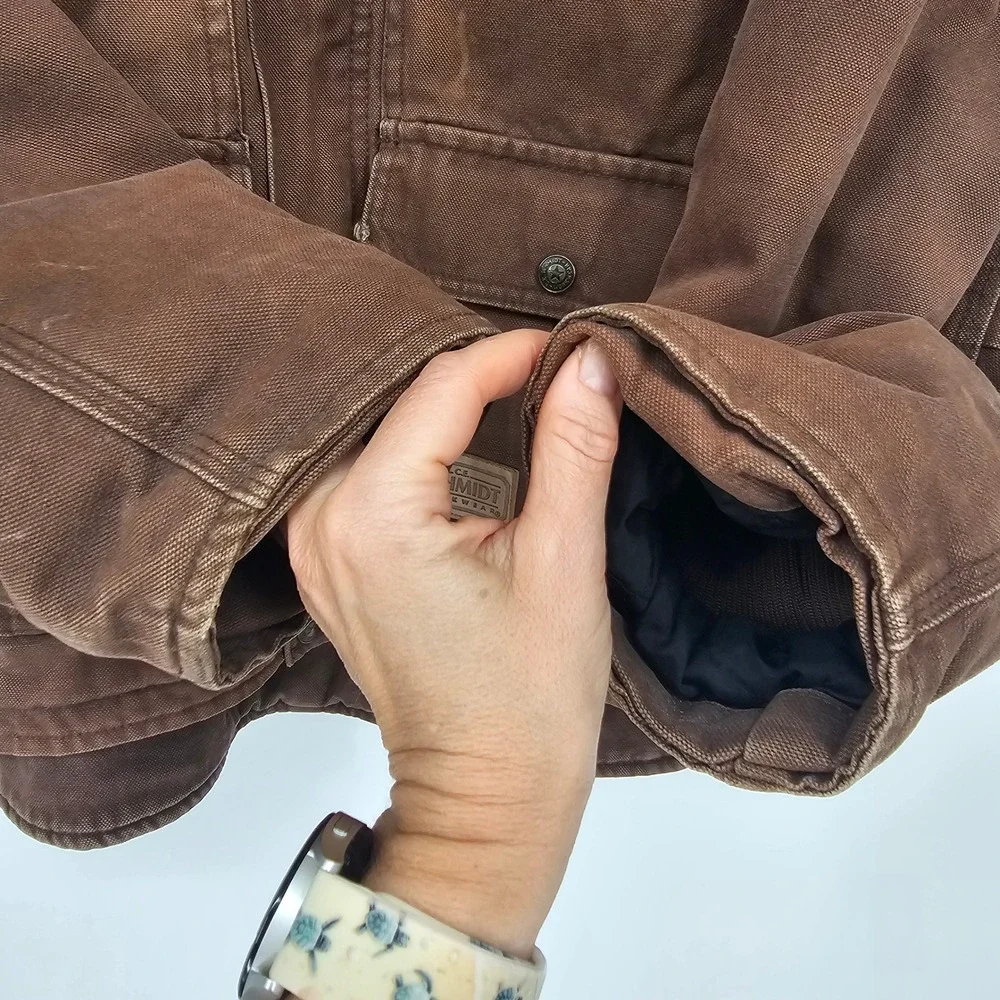 C.E. Schmidt Workwear Jacket Brown Duck Canvas L Fleece Lined Chore Ranch Barn